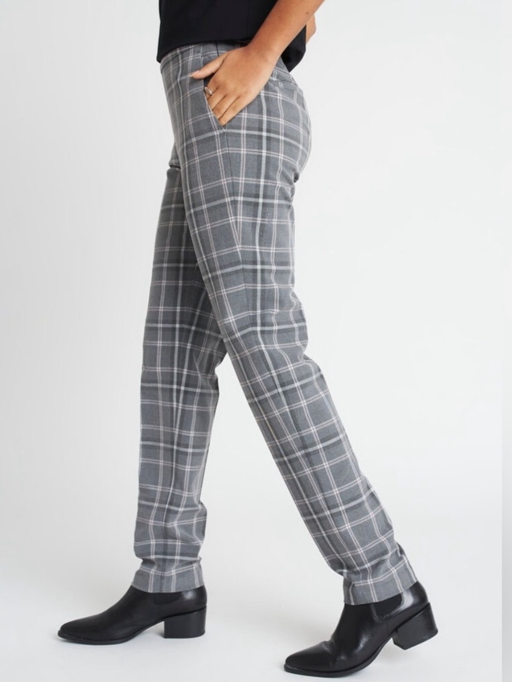Kit and Ace Plaid Go To Trouser Pant Grey Plaid Size 8 Office Preppy Academia - Picture 2 of 12